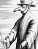 Sketch of man in beak mask and cape