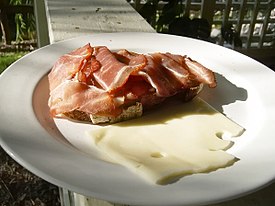 Westphalian ham on bread, with cheese