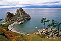 Image 22The Shamanka Шаманка [ru], a holy rock in Shamanism and one of the 9 most holy places in Asia, on the westcoast of Olkhon (from List of islands of Russia)