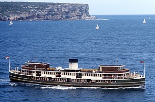 Baragoola (1922-1983) in her old colours crossing the Sydney Heads, 1974.