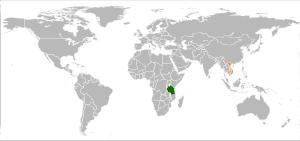 Mapa indicando localização da Tanzânia e do Vietnã.