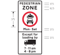 No motor vehicles allowed in pedestrian zone Mondays to Saturdays except for loading from lorries between 7am & 11am and between 4pm and 8pm