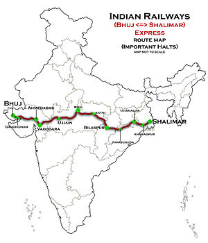 (Bhuj–Shalimar) Express route map