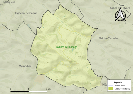 Carte de la ZNIEFF de type 2 sur la commune.