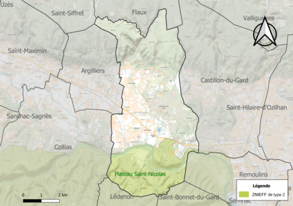 Carte de la ZNIEFF de type 2 sur la commune.