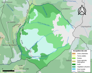 Carte en couleurs présentant l'occupation des sols.