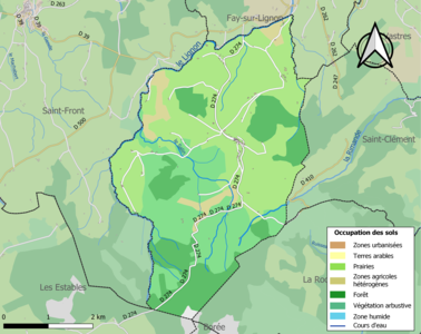 Carte en couleurs des infrastructures et de l'occupation des sols de la commune.