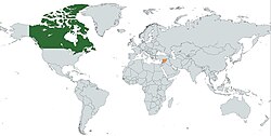 Map indicating locations of Canada and Syria