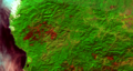Chetco Bar Fire, 18 October 2017, Landsat 8 OLI, false color, infrared, bands 758 satellite image.