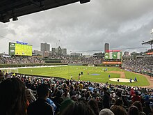 Chicago Red Stars and Bay FC playing a soccer match at Wrigley Field.