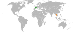 Map indicating locations of France and Thailand