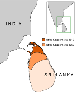 Jaffna kingdom at its greatest extent c. 1350.