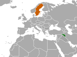 Map indicating locations of Kurdistan Region and Sweden