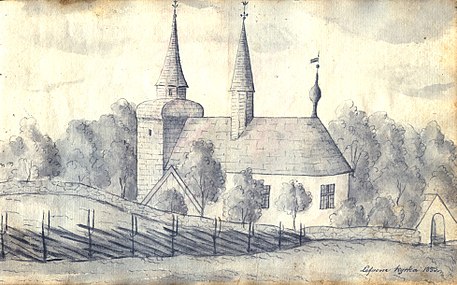 Kyrkan på teckning från 1833.