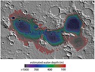 Map showing estimated water depth in different parts of Eridania Sea This map is about 530 miles across.