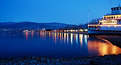 Penticton waterfront and the SS Sicamous at night