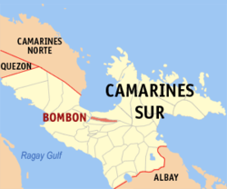 Map of Camarines Sur with Bombon highlighted