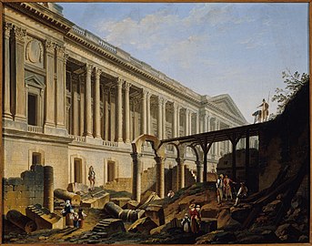 Demolition of the remaining buildings of the Hôtel du Petit-Bourbon in front of the Louvre, c.1760, by Pierre-Antoine Demachy, Musée Carnavalet