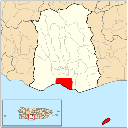 Location of barrio Playa within the municipality of Ponce shown in red