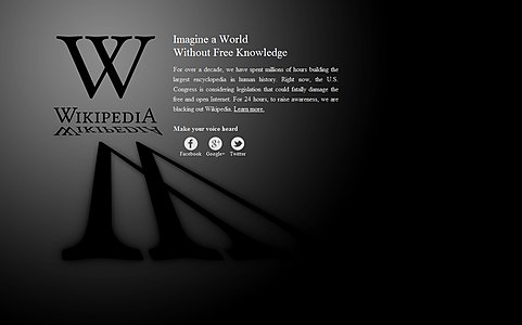 Wikipedia blackout at Stop Online Piracy Act, by the Wikimedia Foundation