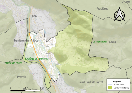 Carte des ZNIEFF de type 2 sur la commune.