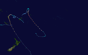 A track map of all the tropical depressions (Heta, Ivy, 10F/22P) monitored by the Joint Typhoon Warning Center during the 2003–04 South Pacific cyclone season.