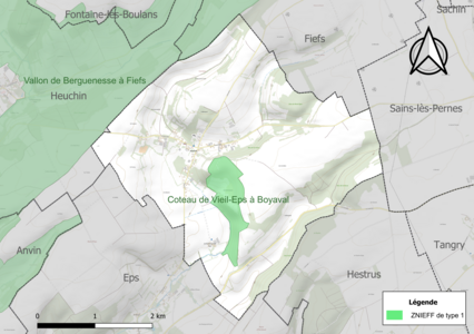 Carte de la ZNIEFF de type 1 sur la commune.