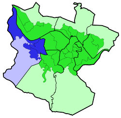 Basurto-Zorroza district is highlighted in blue in this map of the districts of Bilbao.