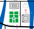 Simplified map of the Lustgarten, showing the Altes Museum (Old Museum) and Berliner Dom (Berlin Cathedral)