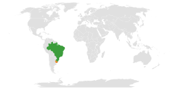 Map indicating locations of Brazil and Uruguay