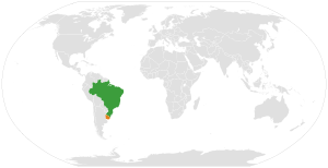 Mapa indicando localização do Brasil e do Uruguai.