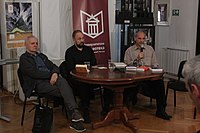 Васа Павковић, О. Олтвањи и Д. Ајдачић у разговору о књижевној фантастици 8. маја 2019.