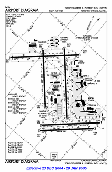 FAA airport diagram from 2004, which shows the old Aeroquay 1, the then-new Terminal 1, the former Terminal 2, Terminal 3, and the Infield Terminal