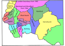 Map of parliamentary constituencies in the Outer London area of Essex 1955–1965