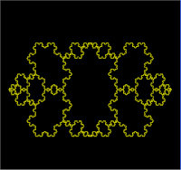 Fractal elongated Koch snowflake (Siamese) tiled with infinite copies of itself[7]