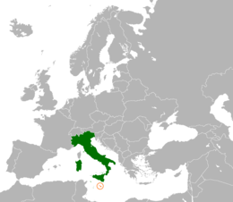 Mappa che indica l'ubicazione di Italia e Malta