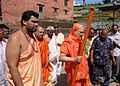 Sri Shankaracharya Kesavananda Bharati (on the right) in Shri Pashupatinath Temple in Nepal in the month of October 2009 with Indian Activist Dr. Harikumar Pallathadka (on the left).