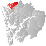 Mapa do condado de Hordaland com Masfjorden em destaque.