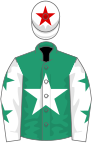 Emerald green, white star, white sleeves, green stars, white cap, red star