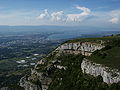 Aerial view on the Salève and Geneva, its Jet d'Eau, Lake Geneva and the Jura mountains in the background