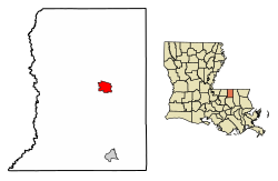 Location of Greensburg in St. Helena Parish, Louisiana.