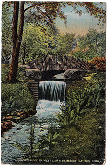 Stone Bridge (1916) in West Lawn Cemetery in Canton, Stark County