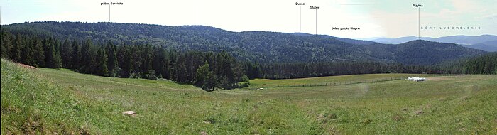 Panorama widokowa ze wzgórza Roztoka nad Wojkową