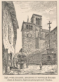 Clocher de l'ancienne église Notre-Dame et nouvelle église Saint-Ennemond vers 1880 d'après Félix Thiollier et Charles Beauverie[39].