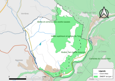 Carte des ZNIEFF de type 1 de la commune.