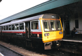 A picture of a British Rail Class 143 GMPTE Pacer (train) at Cardiff Central station in the year 2000. It was either sold or loaned to Valley Lines by GMPTE. Aparently, Valley Lines was the place were GMPTE farmed out their British Rail Class 142 units. Valley Lines were short of rollingstock between 2000 and 2001 and GMPTE brought in some new EMUs.