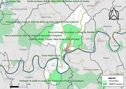 Carte des ZNIEFF de type 1 sur la commune.