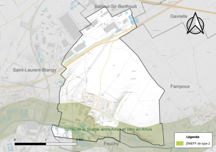 Carte de la ZNIEFF de type 2 sur la commune.