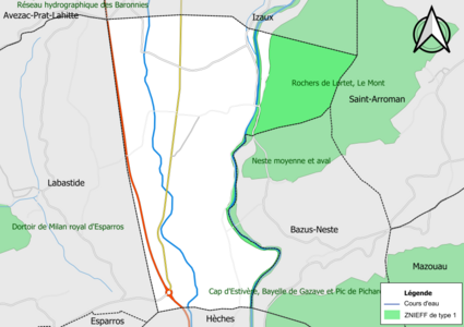 Carte des ZNIEFF de type 1 sur la commune.