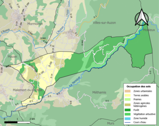 Carte en couleurs présentant l'occupation des sols.